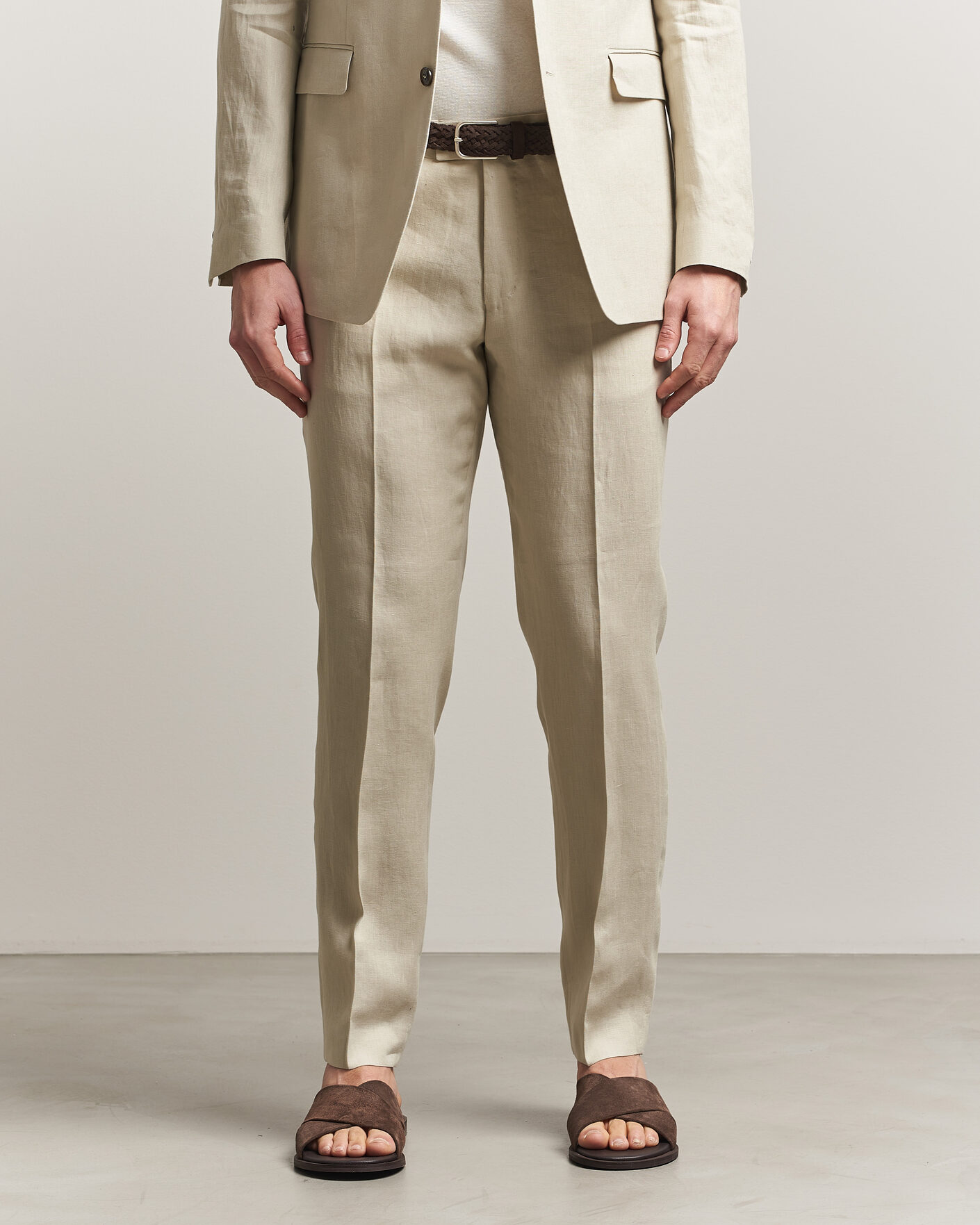 Uomini | Pantaloni | Tiger of Sweden | Tenuta Linen Suit Trousers Cream Sand