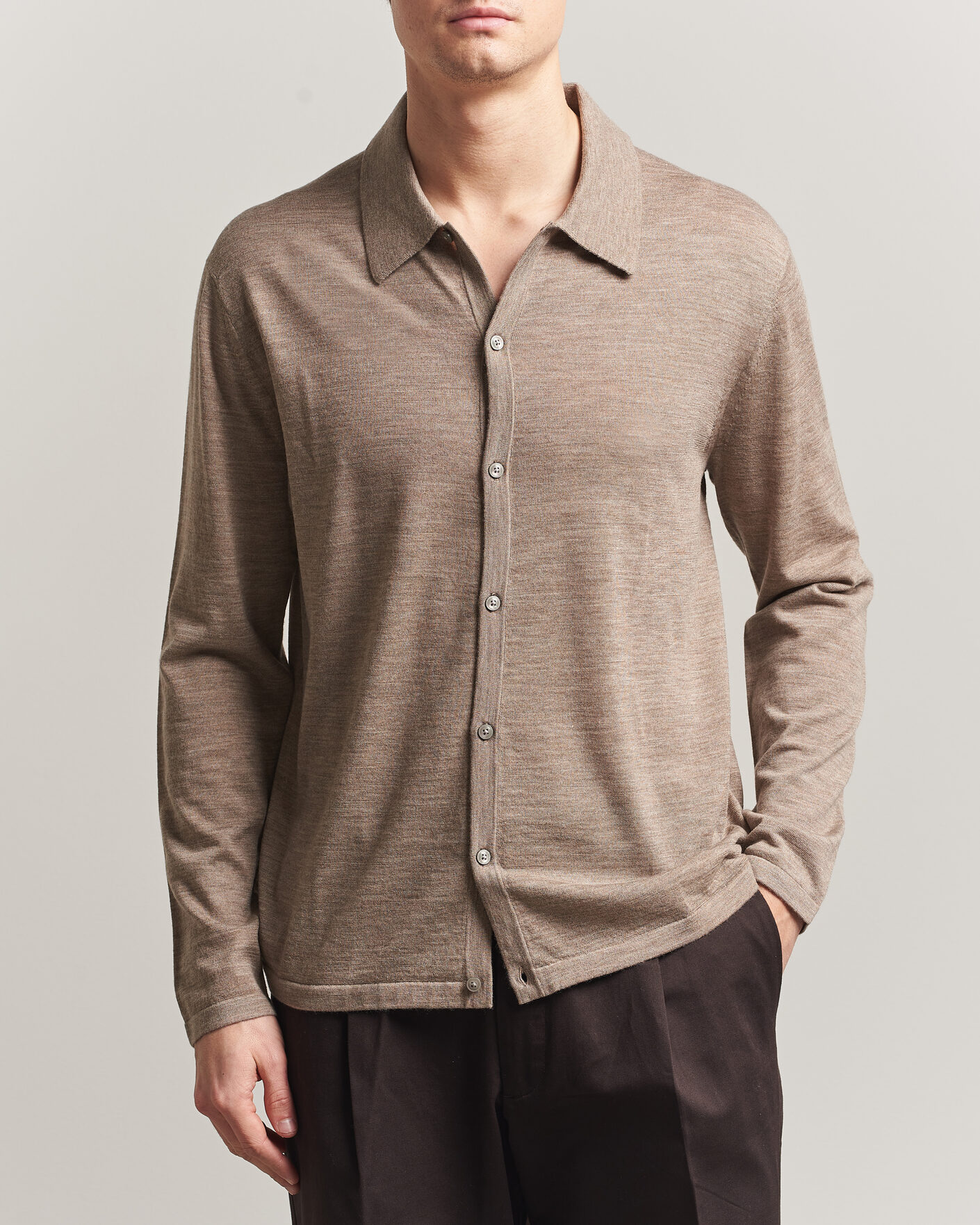 Uomini | Maglieria | Tiger of Sweden | Verklin Merino Knitted Cardigan Beige Melange