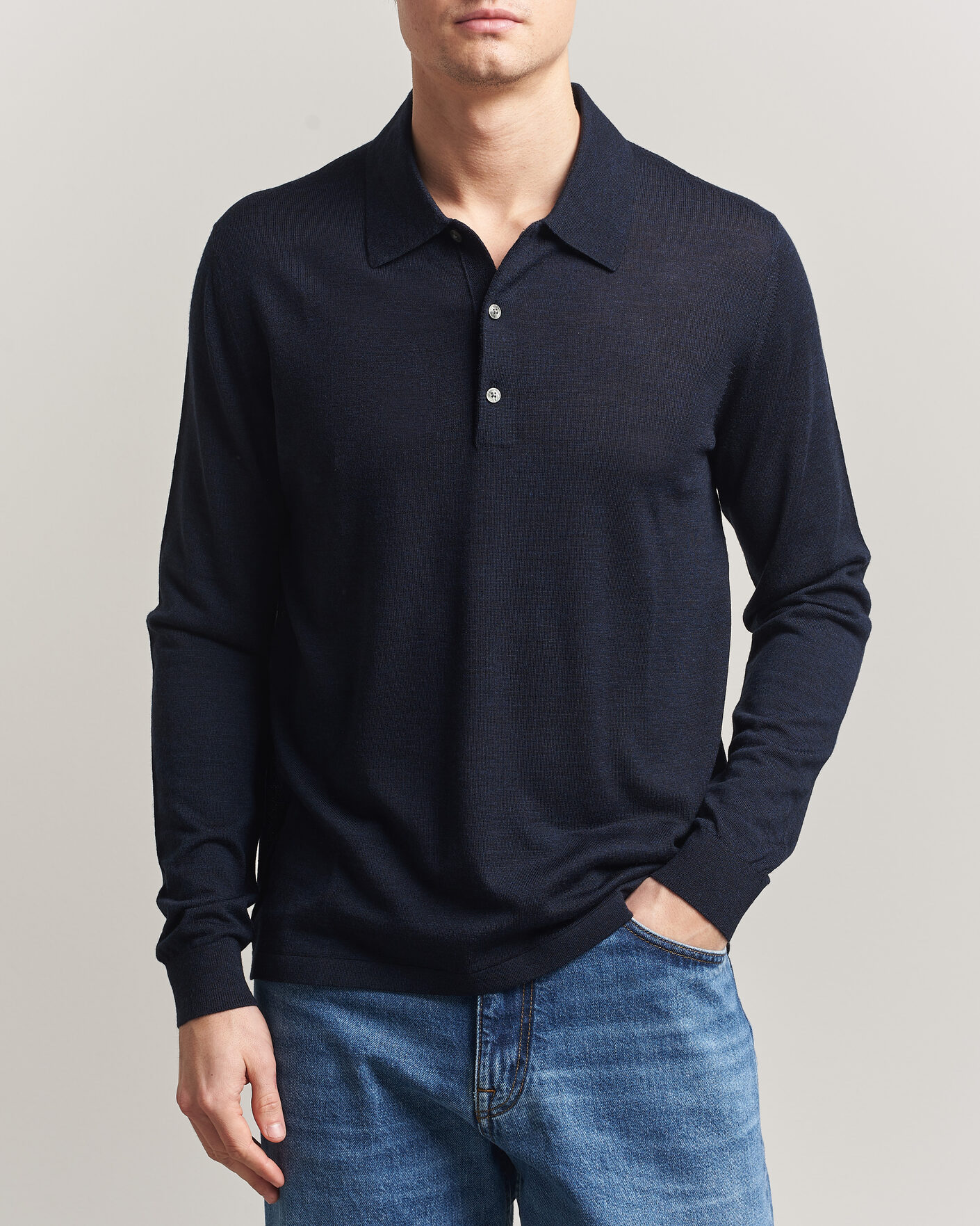 Uomini | Maglieria | Tiger of Sweden | Eross Merino Knitted Polo Light Ink