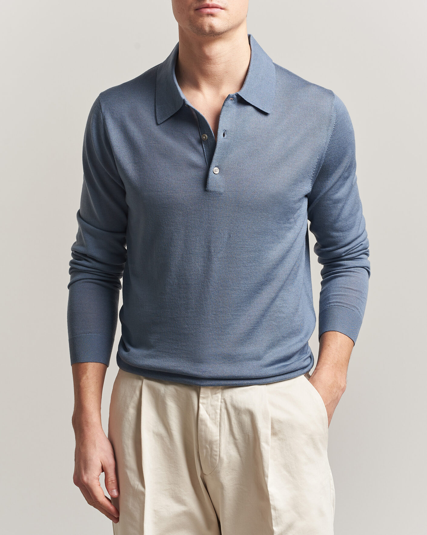 Uomini | Maglieria | Tiger of Sweden | Eross Merino Knitted Polo Dull Blue