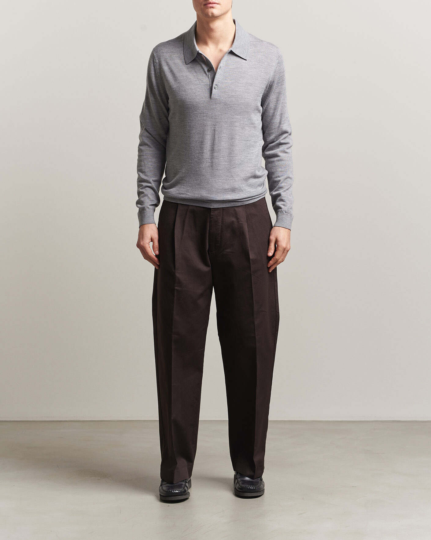 Uomini | Maglieria | Tiger of Sweden | Eross Merino Knitted Polo Grey Melange