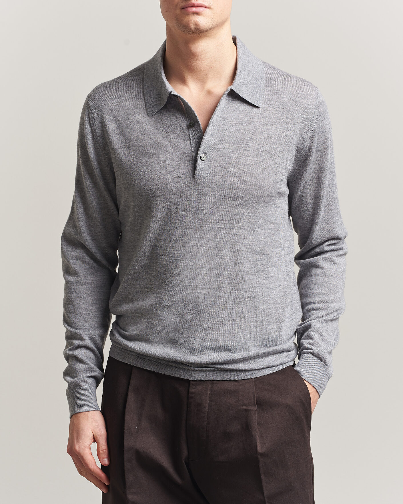 Uomini | Maglieria | Tiger of Sweden | Eross Merino Knitted Polo Grey Melange