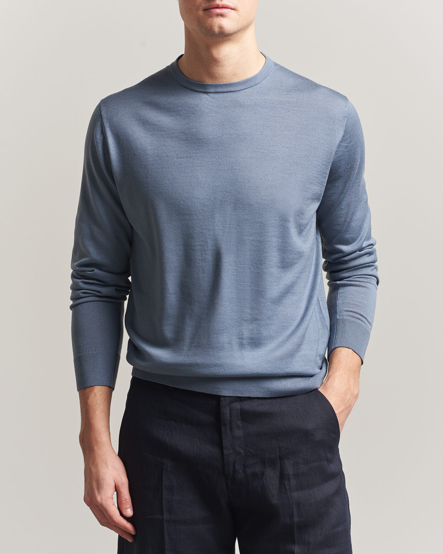 Uomini | Maglieria | Tiger of Sweden | Connor Merino Knitted Crew Neck Dull Blue