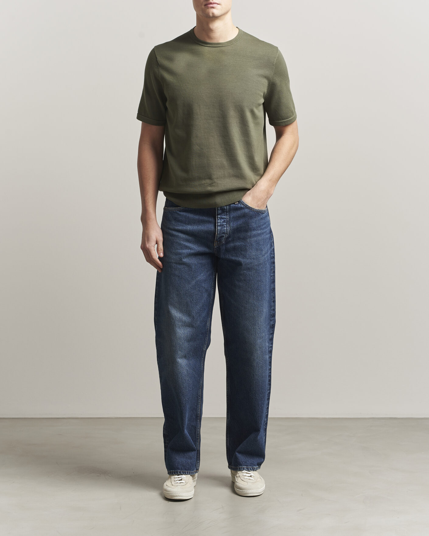 Uomini | T-shirt | Tiger of Sweden | Connor Cotton Knitted T-Shirt Kalamata Green