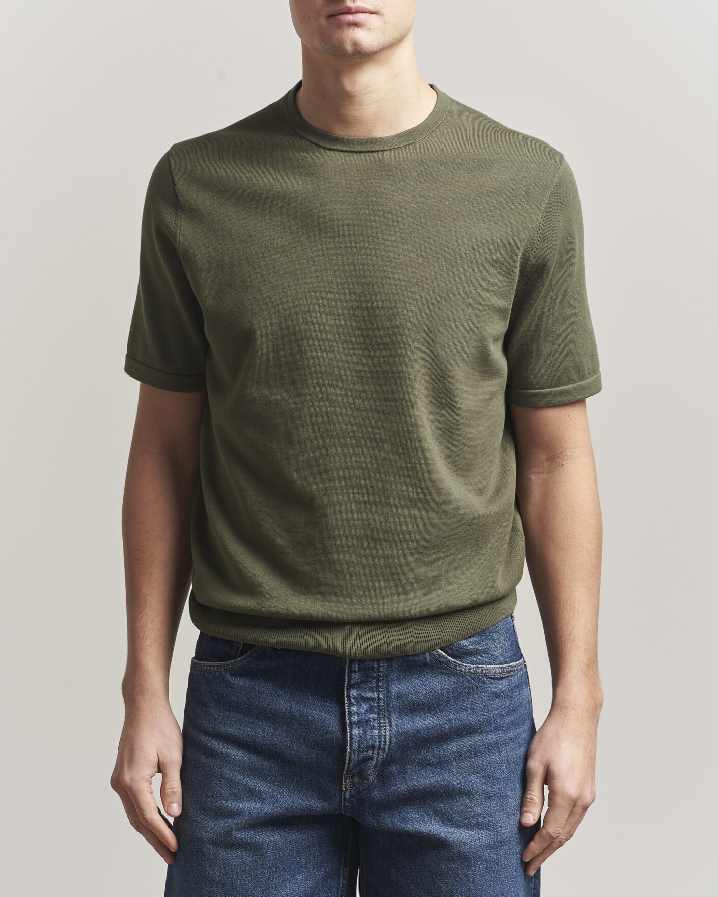 Uomini | T-shirt | Tiger of Sweden | Connor Cotton Knitted T-Shirt Kalamata Green
