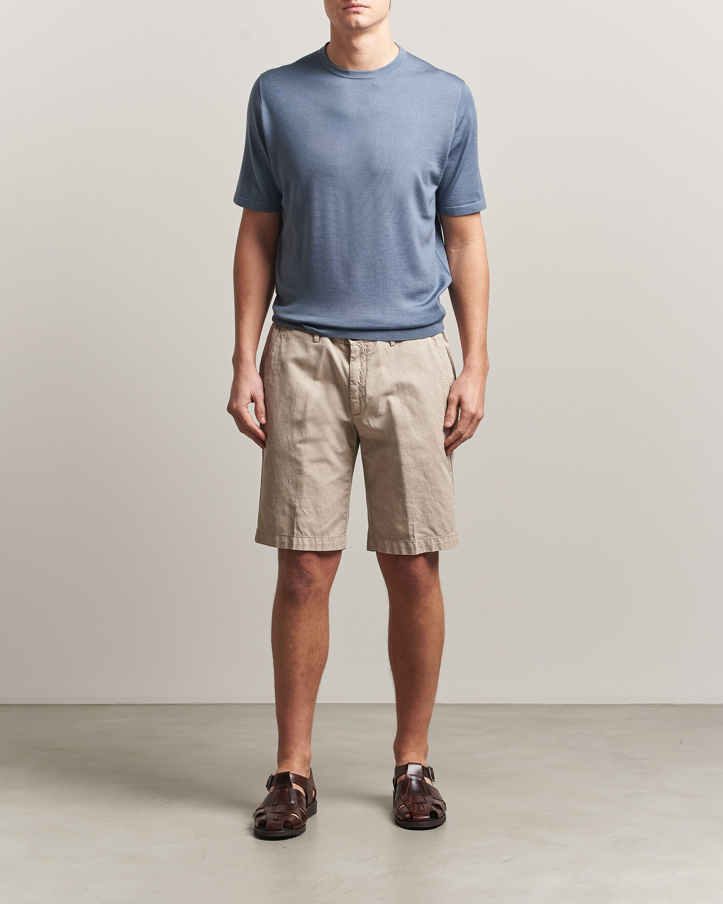 Uomini | T-shirt | Tiger of Sweden | Connor Merino Knitted T-Shirt Dull Blue