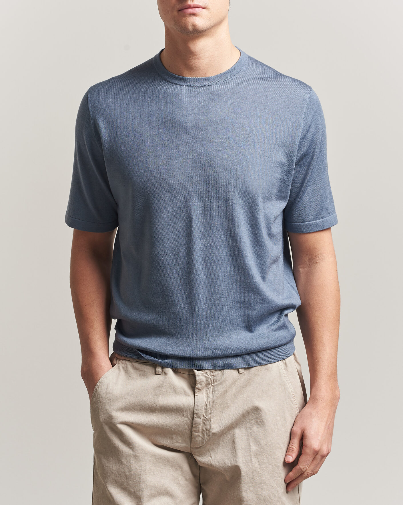 Uomini | T-shirt | Tiger of Sweden | Connor Merino Knitted T-Shirt Dull Blue