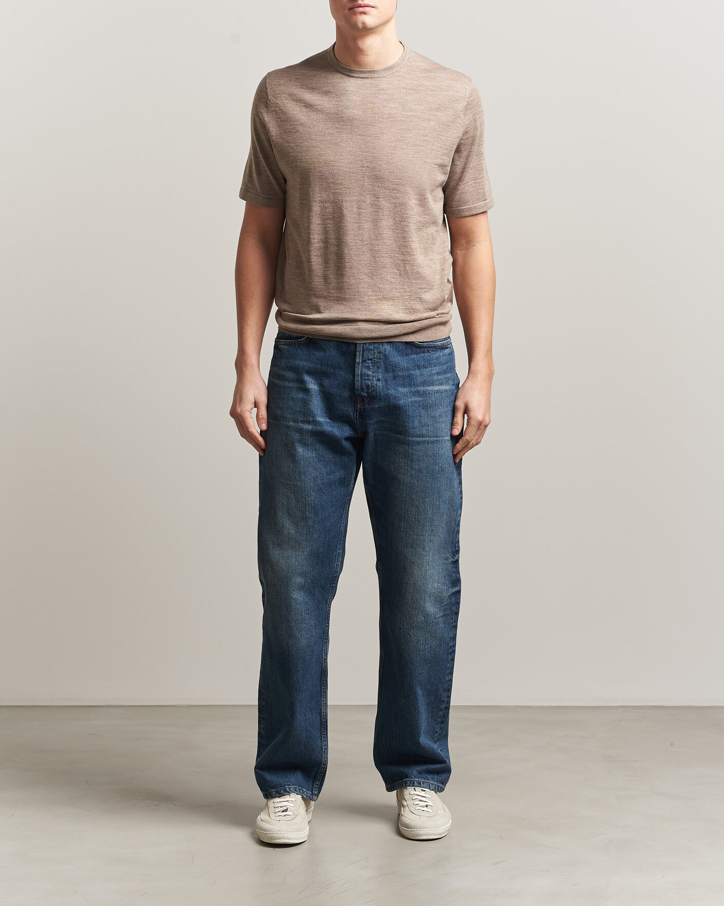 Uomini | T-shirt | Tiger of Sweden | Connor Merino Knitted T-Shirt Beige Melange