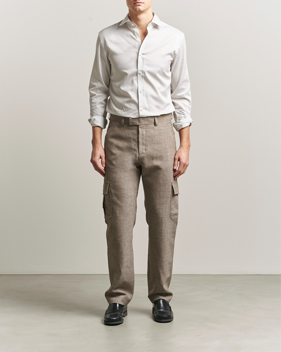 Uomini | Pantaloni | Tiger of Sweden | Mend Wool/Linen Cargo Trousers Sawgrass Brown