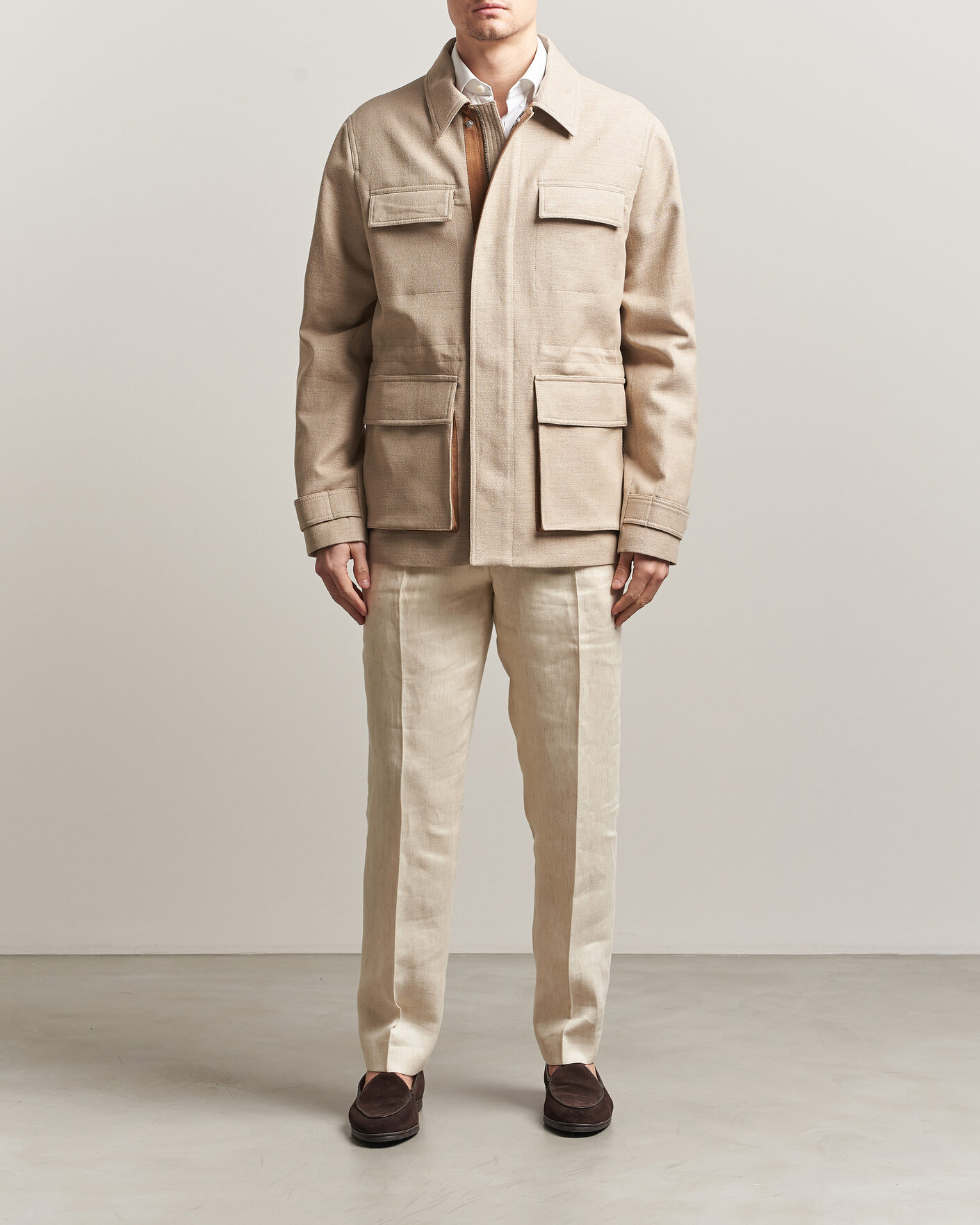 Uomini | Giacche | Tiger of Sweden | Sandser Cotton/Linen Field Jacket Soft Latte