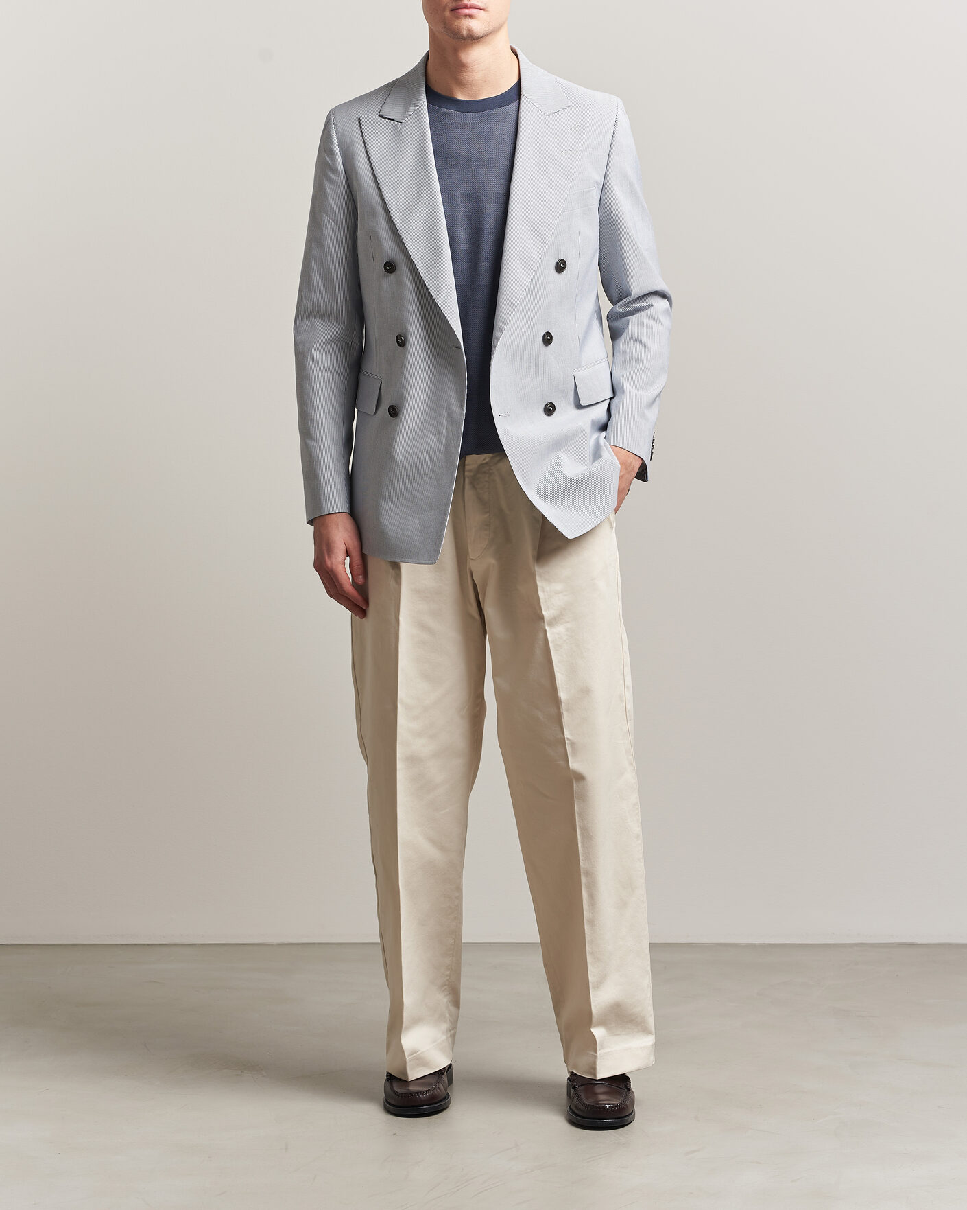 Uomini | Blazers | Tiger of Sweden | Ease Cotton Double Breasted Blazer Thunder Blue