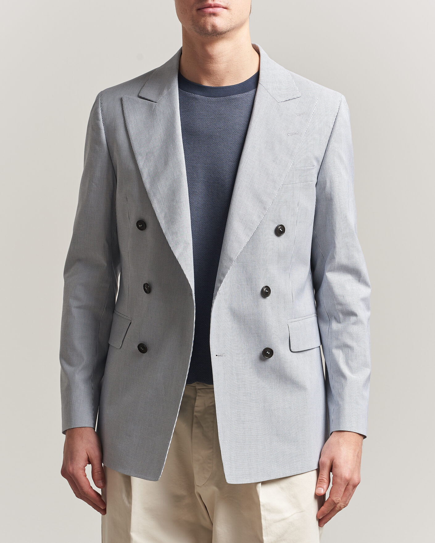 Uomini | Blazers | Tiger of Sweden | Ease Cotton Double Breasted Blazer Thunder Blue