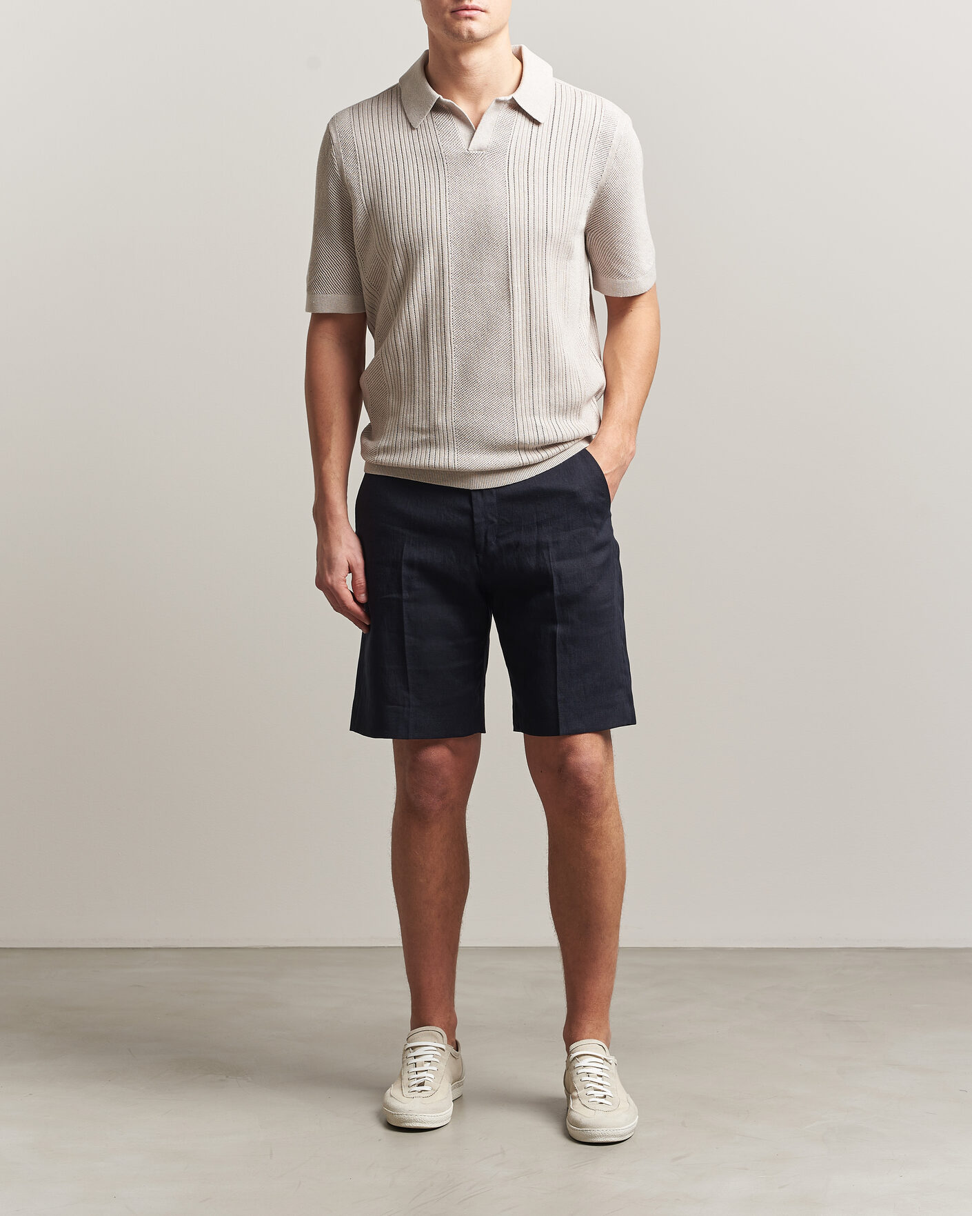 Uomini | Polo | Tiger of Sweden | Eoin Wool/Linen Knitted Polo Ivory
