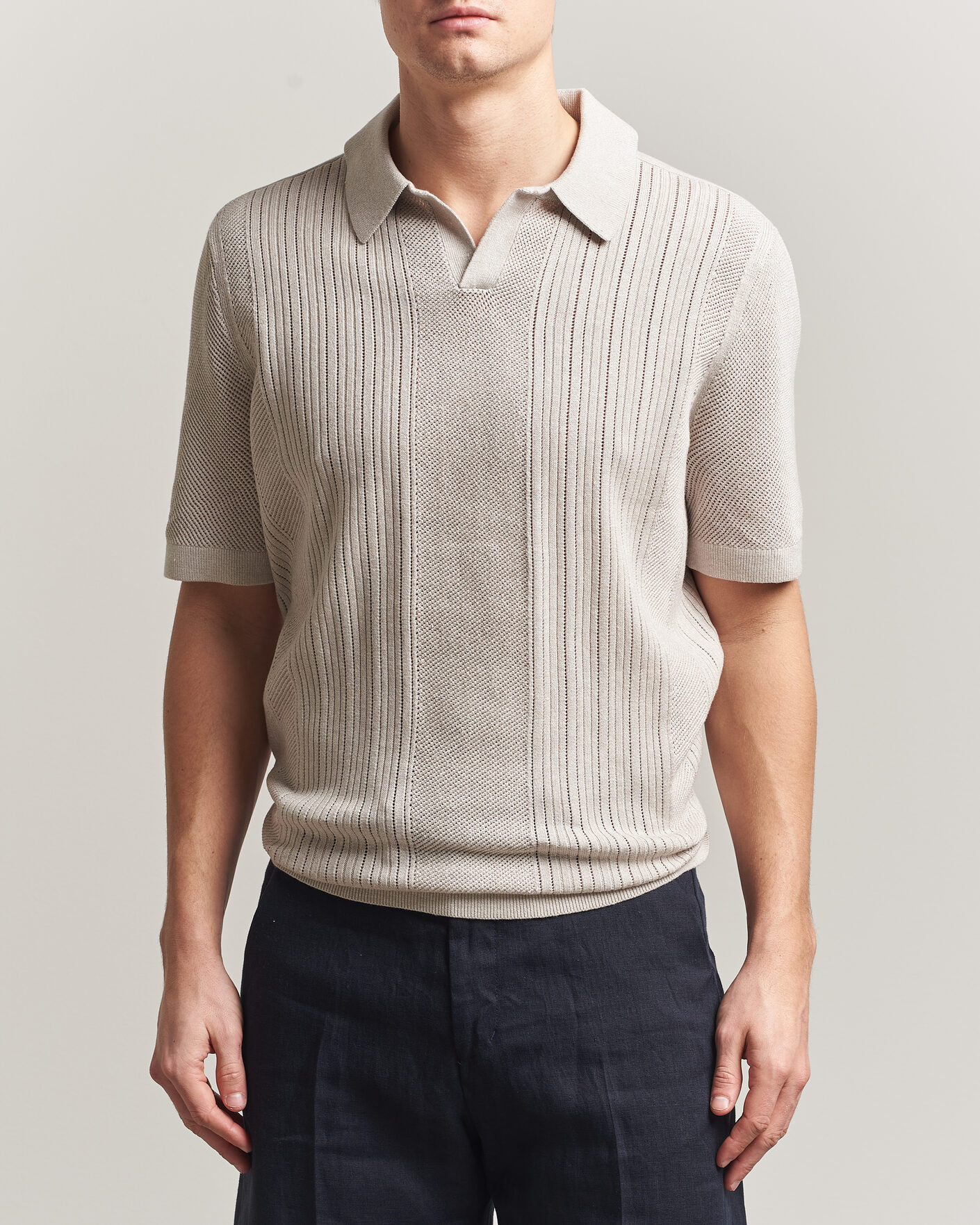 Uomini | Polo | Tiger of Sweden | Eoin Wool/Linen Knitted Polo Ivory
