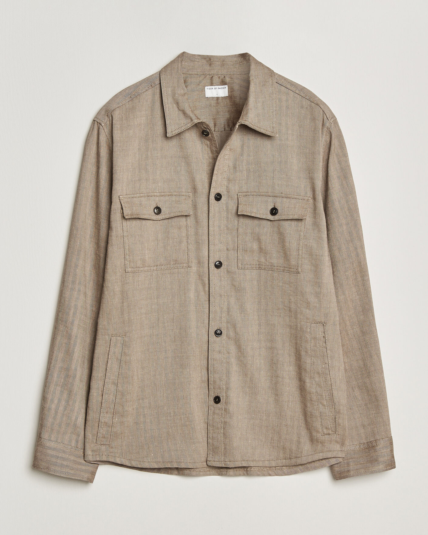 Uomini | Camicie | Tiger of Sweden | Bishop Linen Overshirt Vintage Beige