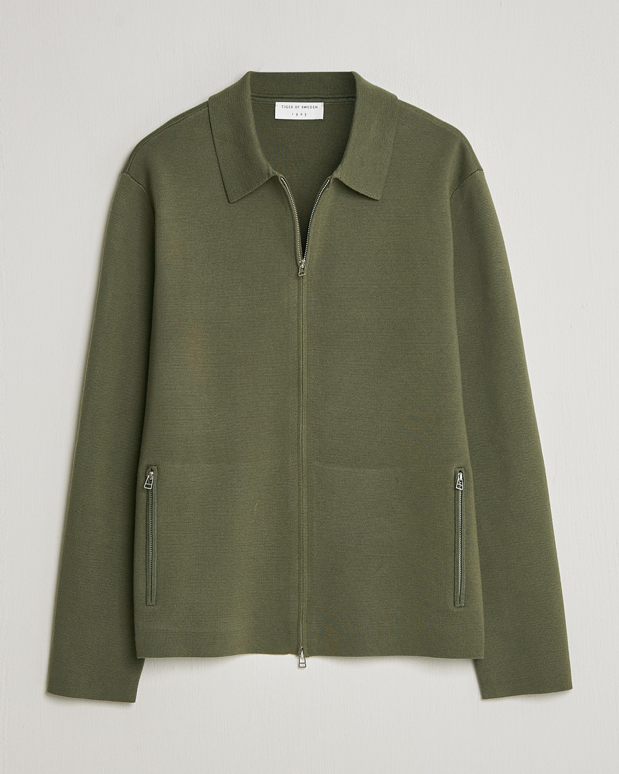 Uomini | Maglieria | Tiger of Sweden | Celyn Knitted Full Zip Kalamata Green
