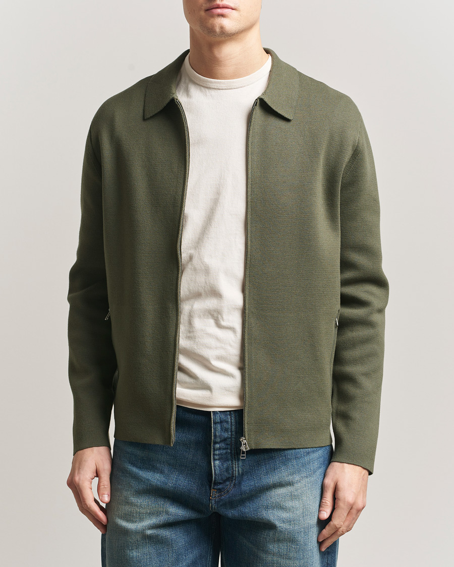 Uomini | Maglieria | Tiger of Sweden | Celyn Knitted Full Zip Kalamata Green