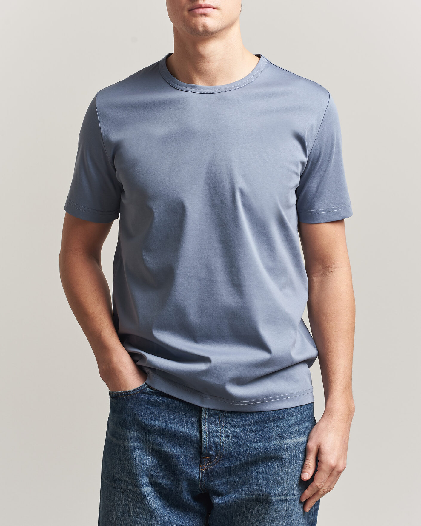 Uomini | T-shirt | Tiger of Sweden | Olaf Mercerized Cotton T-Shirt Dull Blue