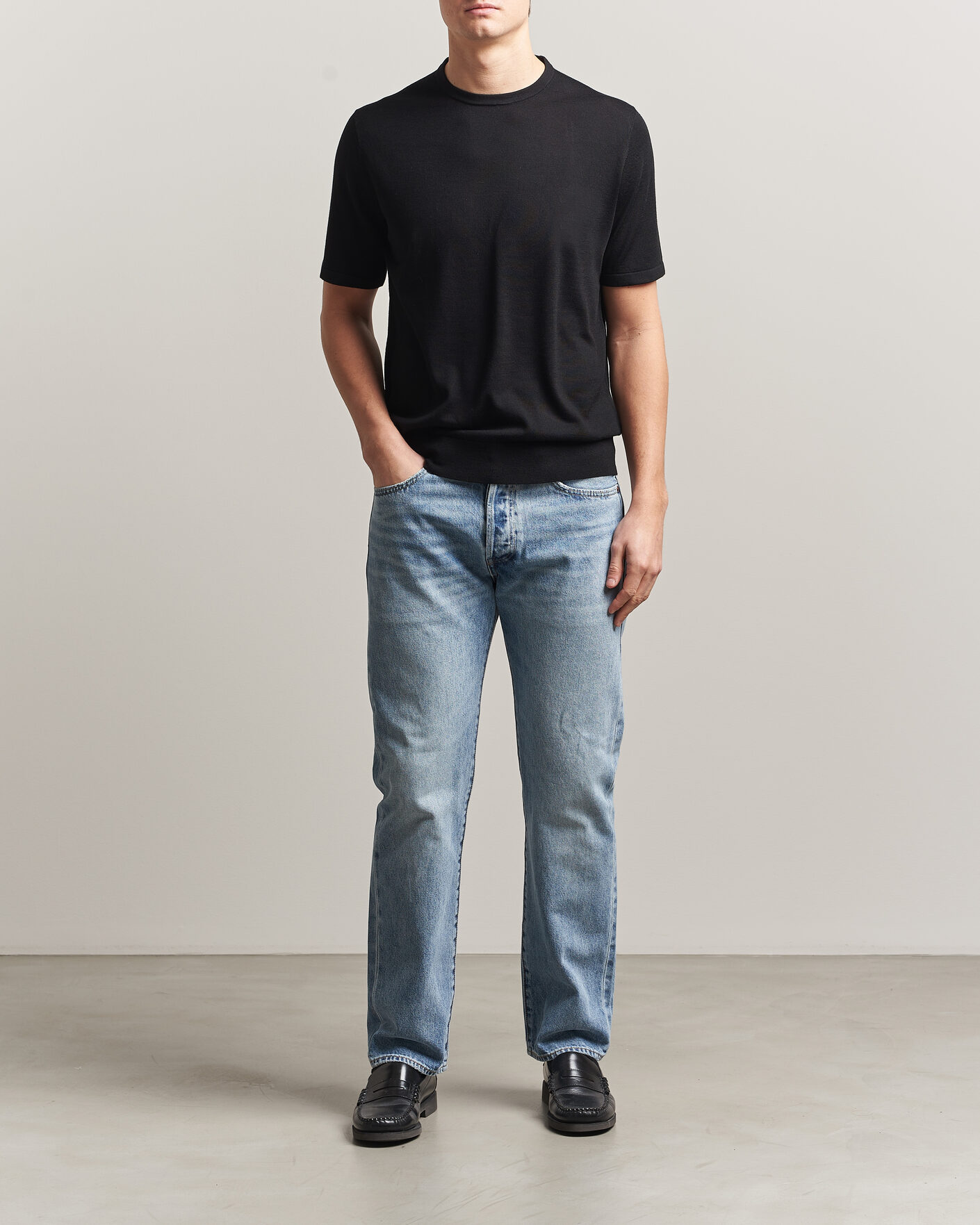 Uomini | T-shirt | Tiger of Sweden | Connor Knitted Crew Neck T-Shirt Black