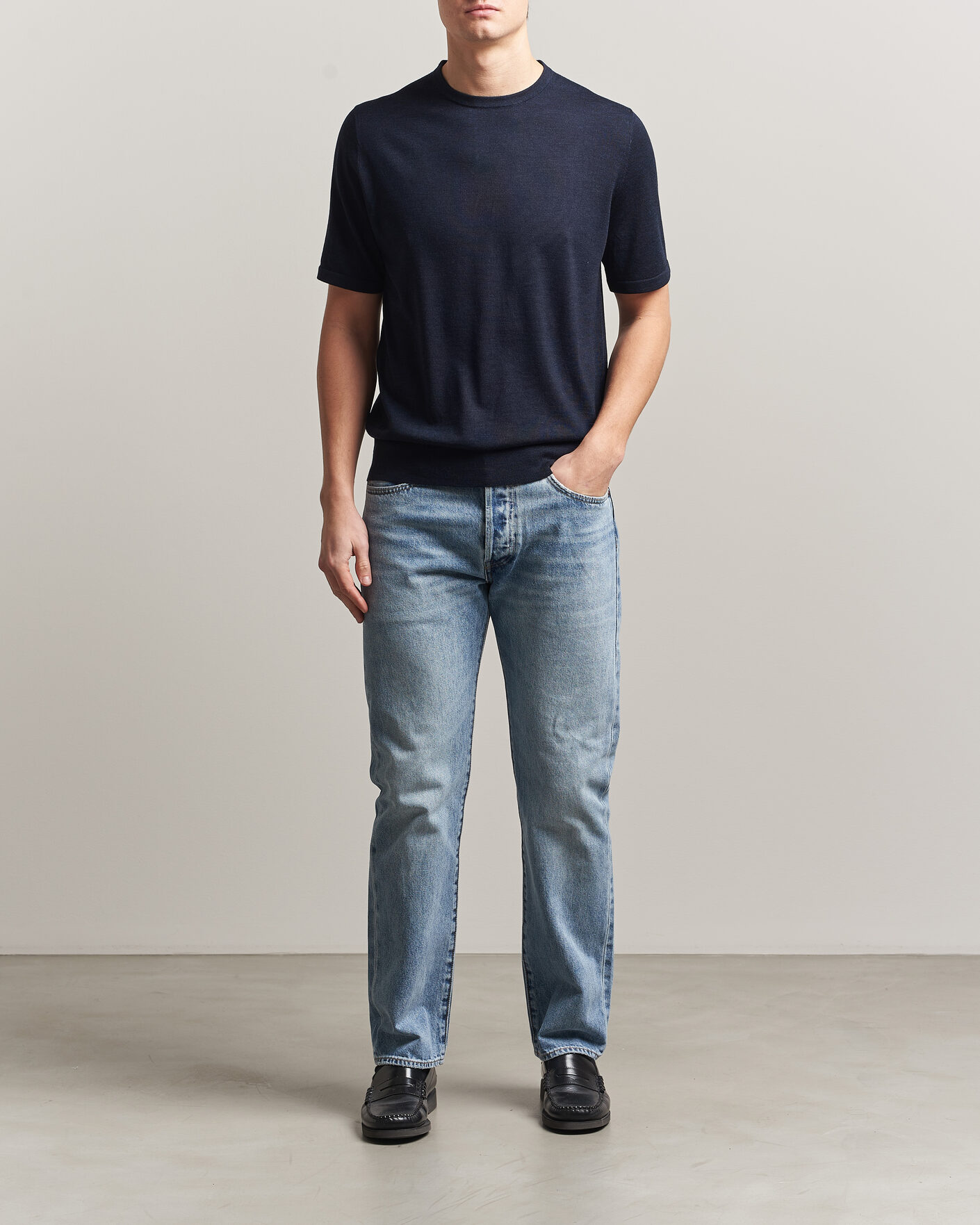 Uomini | T-shirt | Tiger of Sweden | Connor Knitted Crew Neck T-Shirt Light Ink