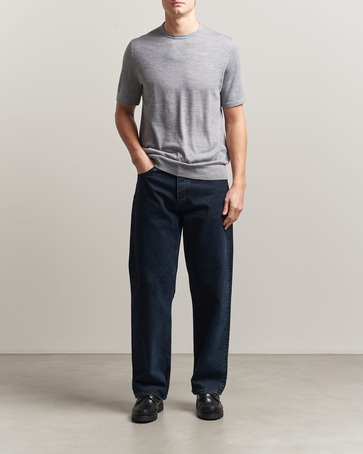 Uomini | T-shirt | Tiger of Sweden | Connor Knitted Crew Neck T-Shirt Grey Melange