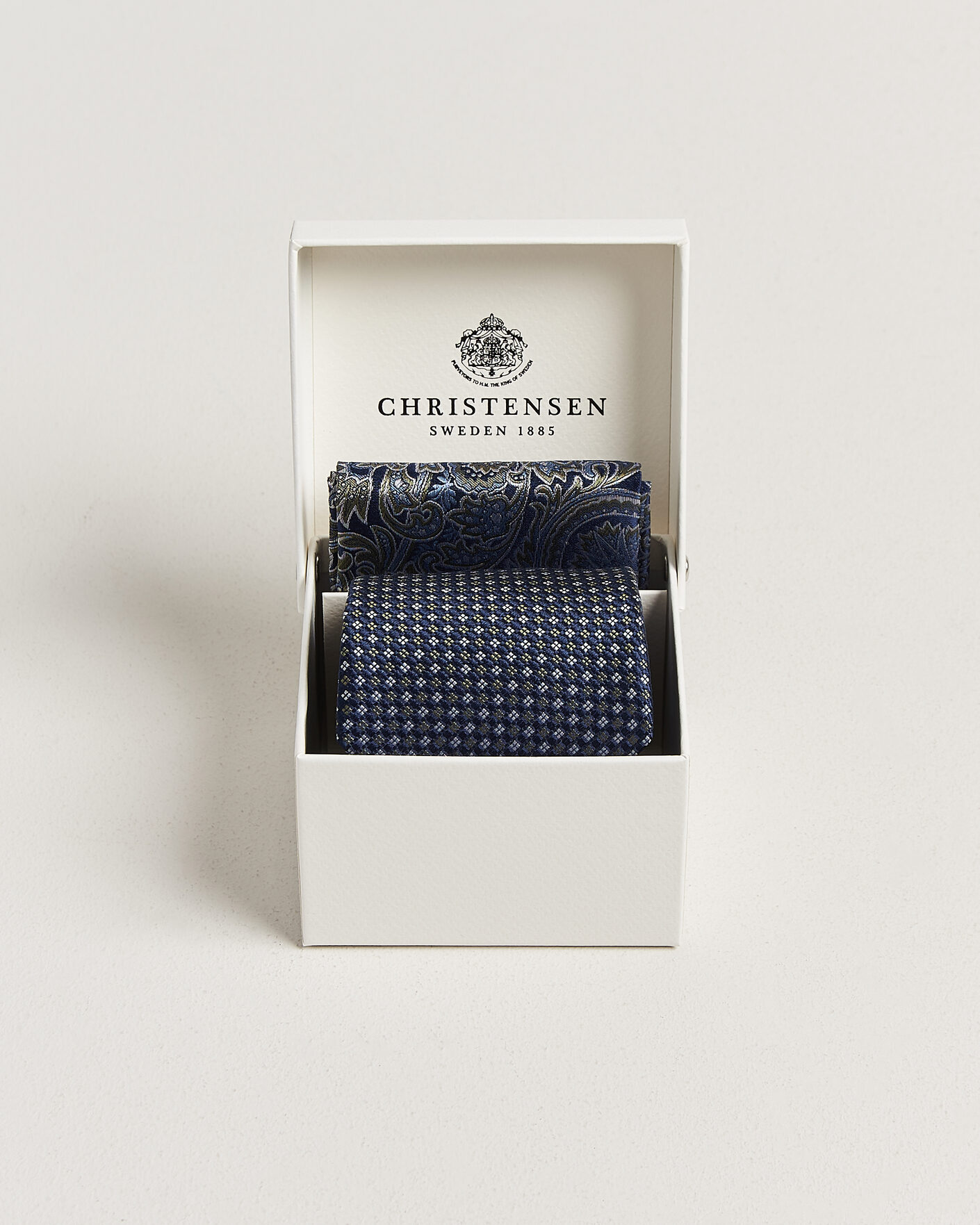 Uomini | Cravatte | Amanda Christensen | Box Set Printed Silk 8cm Tie With Pocket Square Navy/Green