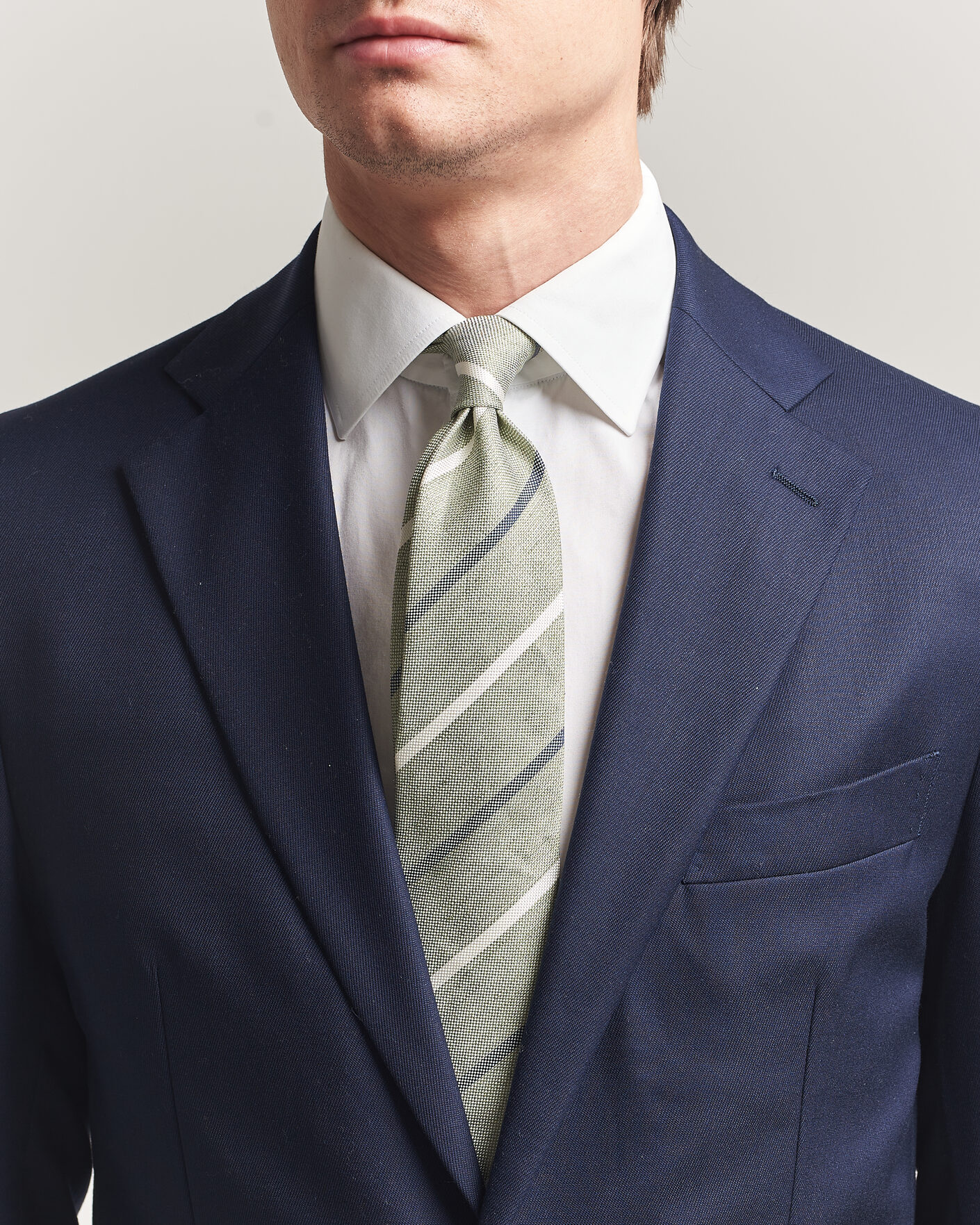 Uomini | Cravatte | Amanda Christensen | Silk/Linen 8cm Striped Tie Green