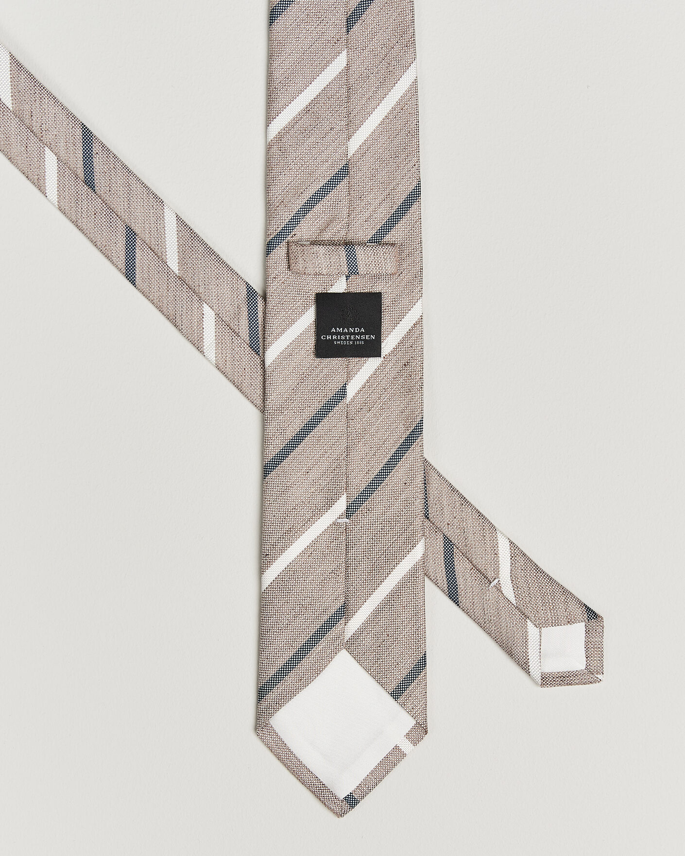 Uomini | Cravatte | Amanda Christensen | Silk/Linen 8cm Striped Tie Brown