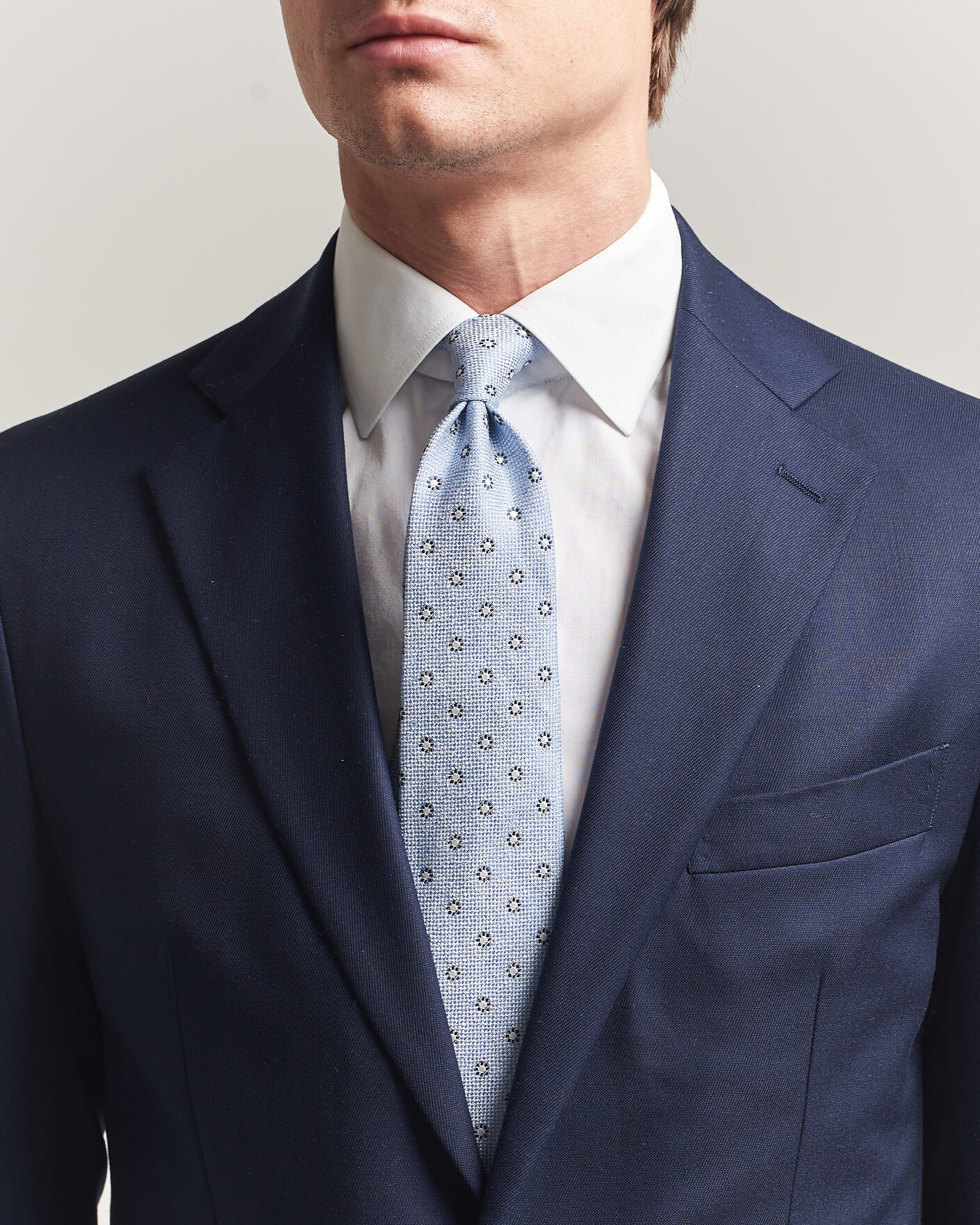Uomini | Cravatte | Amanda Christensen | Silk/Linen 8cm Flower Tie Blue