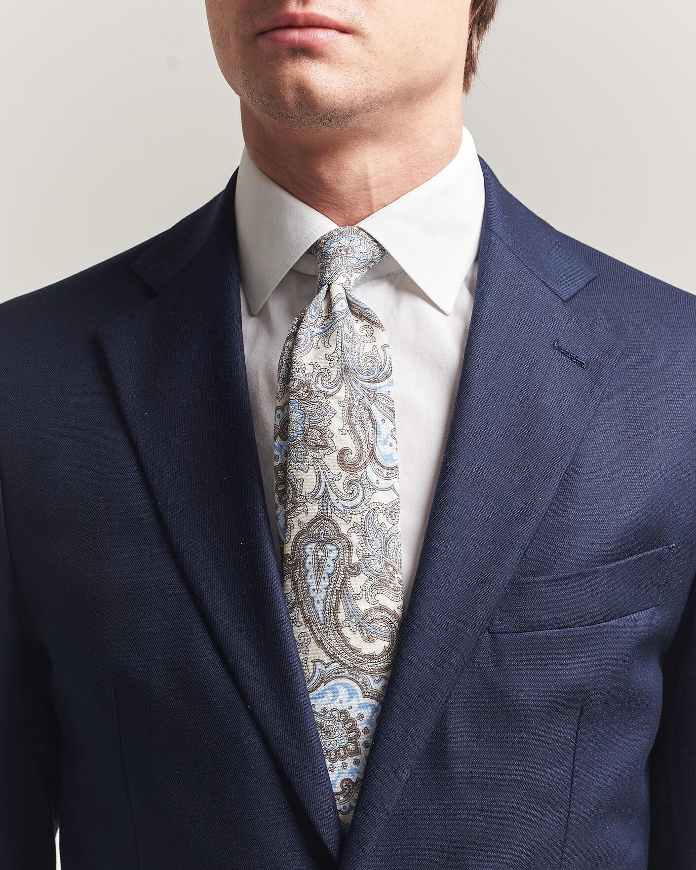 Uomini | Cravatte | Amanda Christensen | Linen 8cm Paisley Tie Cream