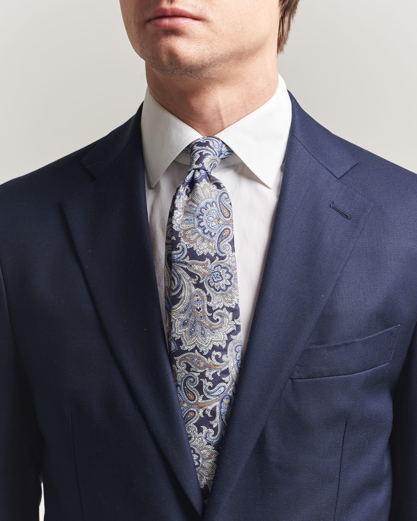 Uomini | Cravatte | Amanda Christensen | Linen 8cm Paisley Tie Navy
