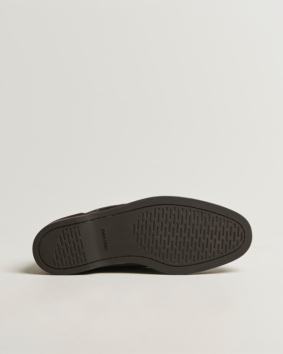 Uomini | Scarpe da barca | John Lobb | Foil Boat Shoes Dark Brown Nubuck