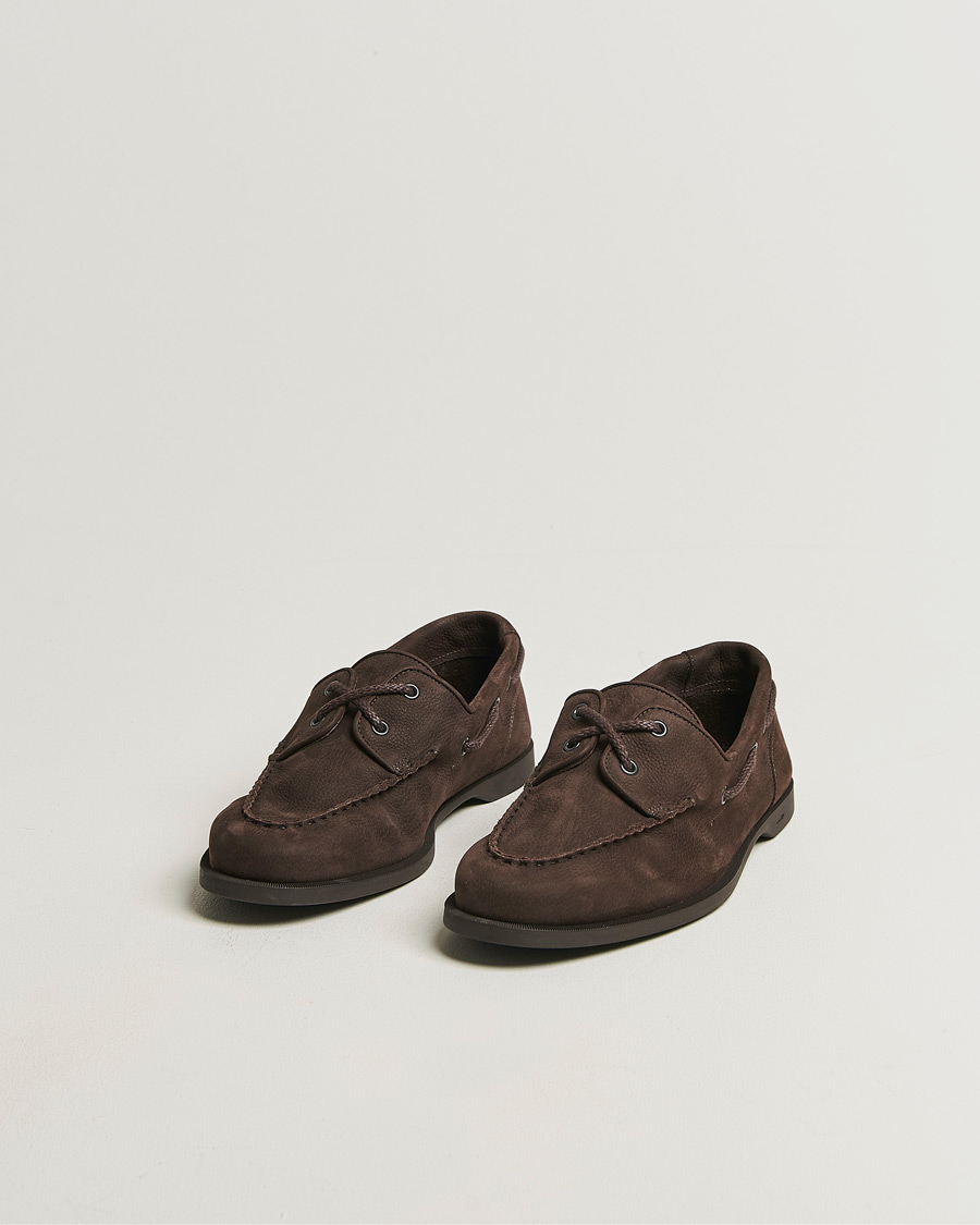 Uomini | Scarpe da barca | John Lobb | Foil Boat Shoes Dark Brown Nubuck