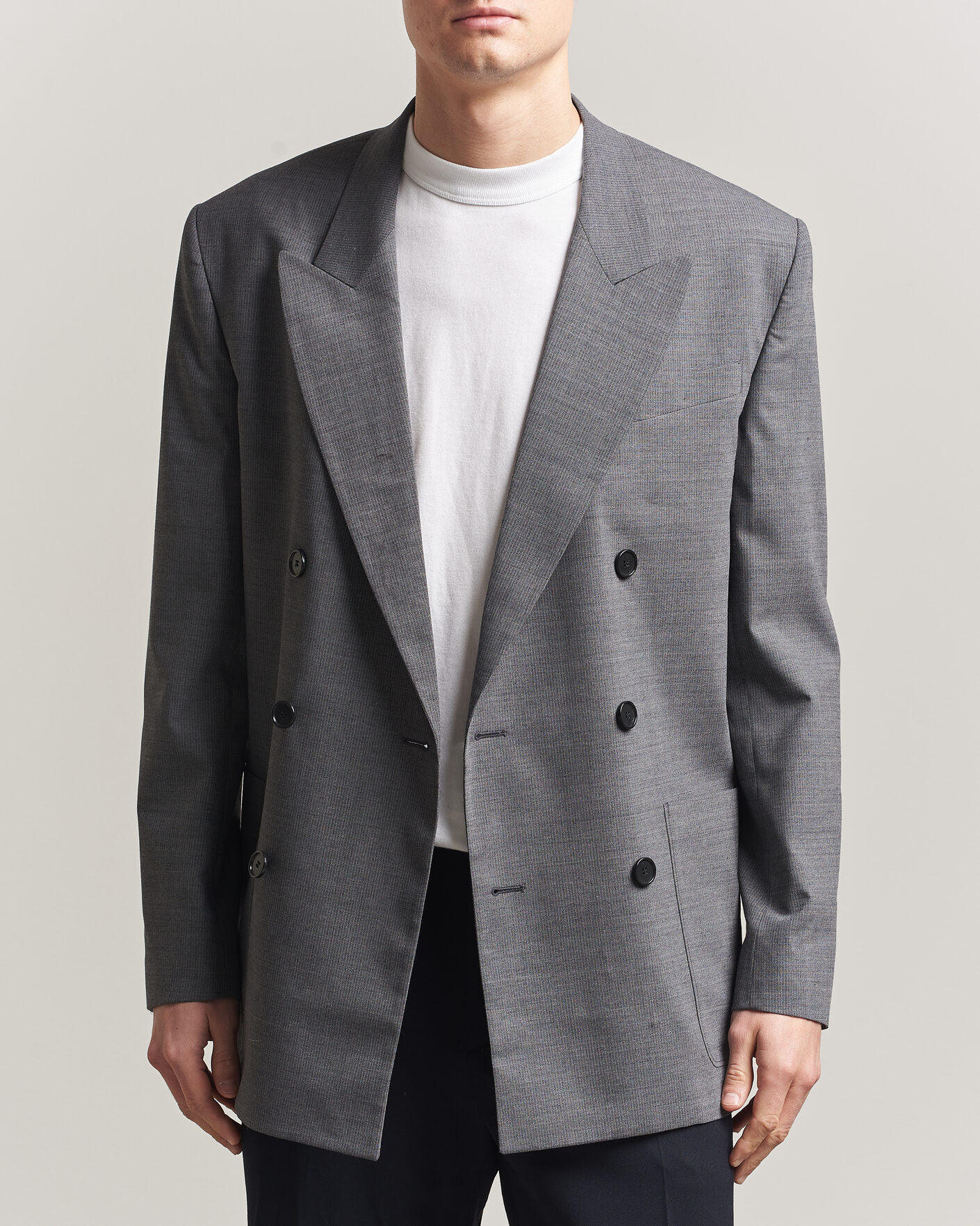 Uomini | Blazers | Filippa K | Michael Wool Pinstriped Double Breasted Blazer Mid Grey