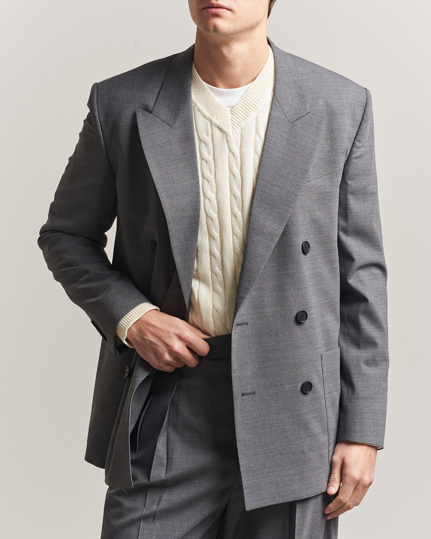 Uomini | Blazers | Filippa K | Michael Wool Pinstriped Double Breasted Blazer Mid Grey