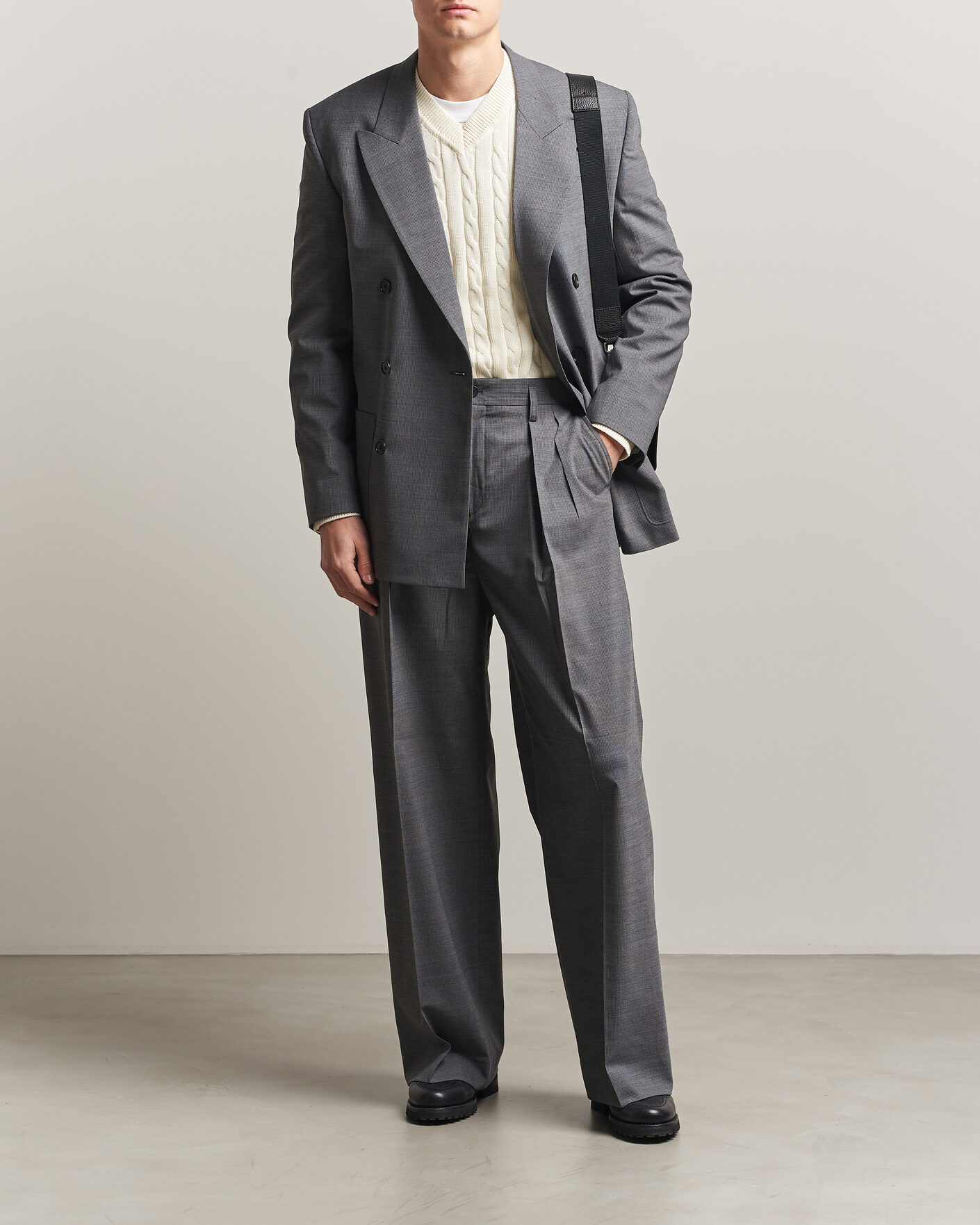 Uomini | Pantaloni | Filippa K | Milo Wide Wool Pinstriped Trousers Mid Grey