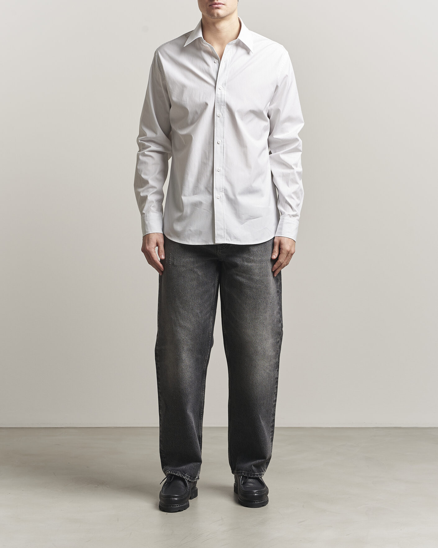 Uomini | Camicie | Filippa K | Cotton Poplin Striped Shirt White/Black