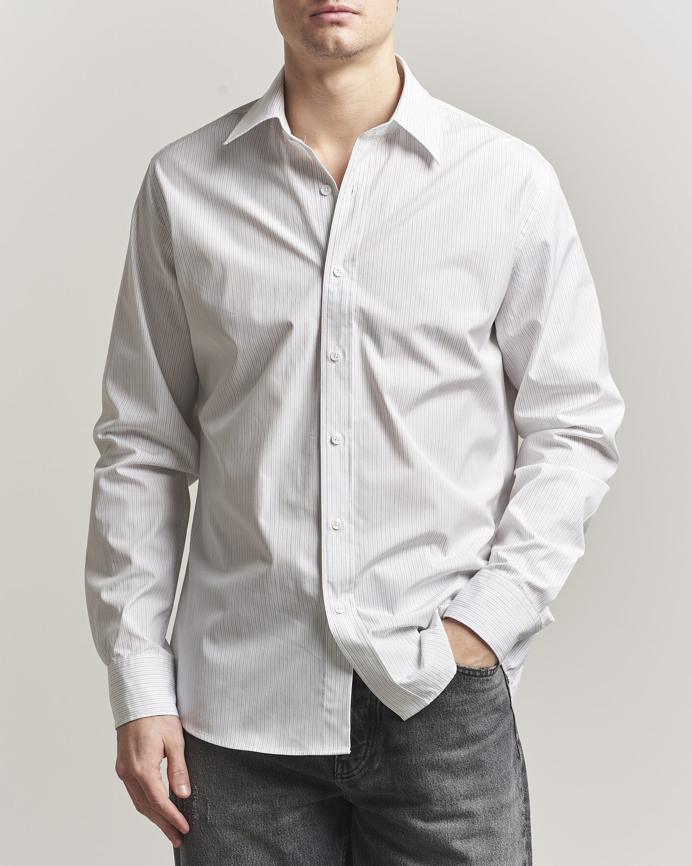 Uomini | Camicie | Filippa K | Cotton Poplin Striped Shirt White/Black