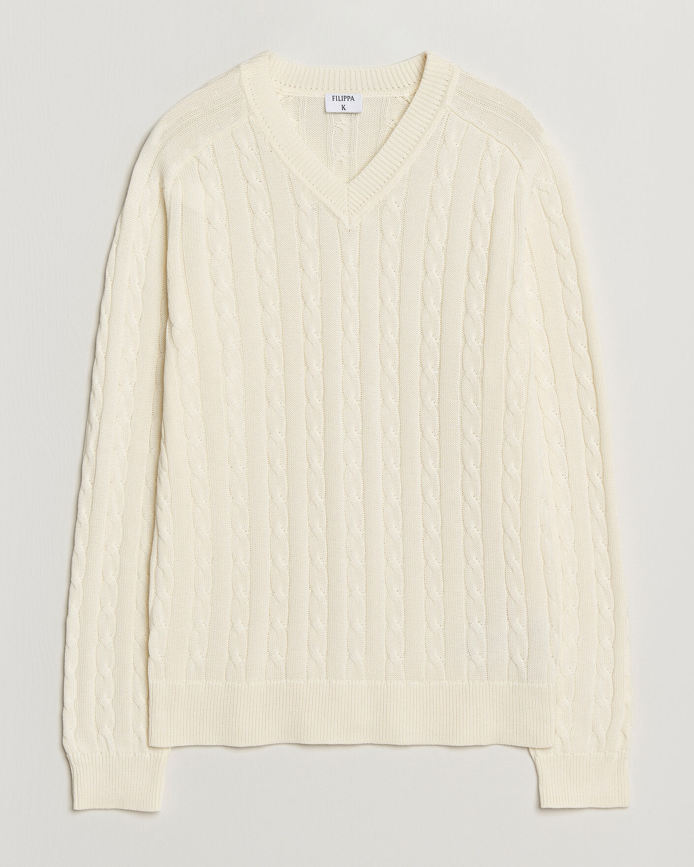 Uomini | Maglieria | Filippa K | Cotton Cable V-Neck Sweater Calico White