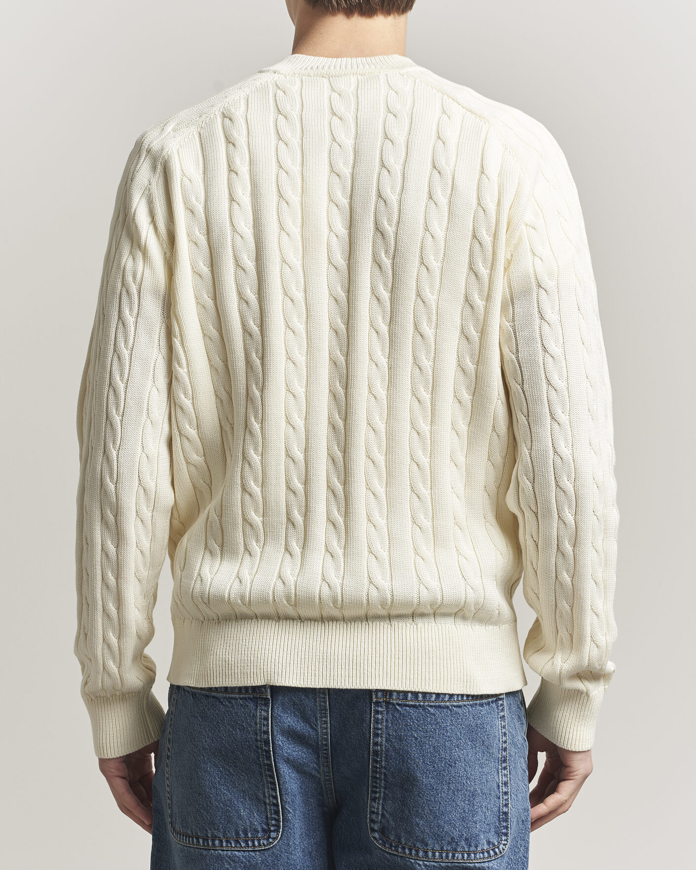 Uomini | Maglieria | Filippa K | Cotton Cable V-Neck Sweater Calico White