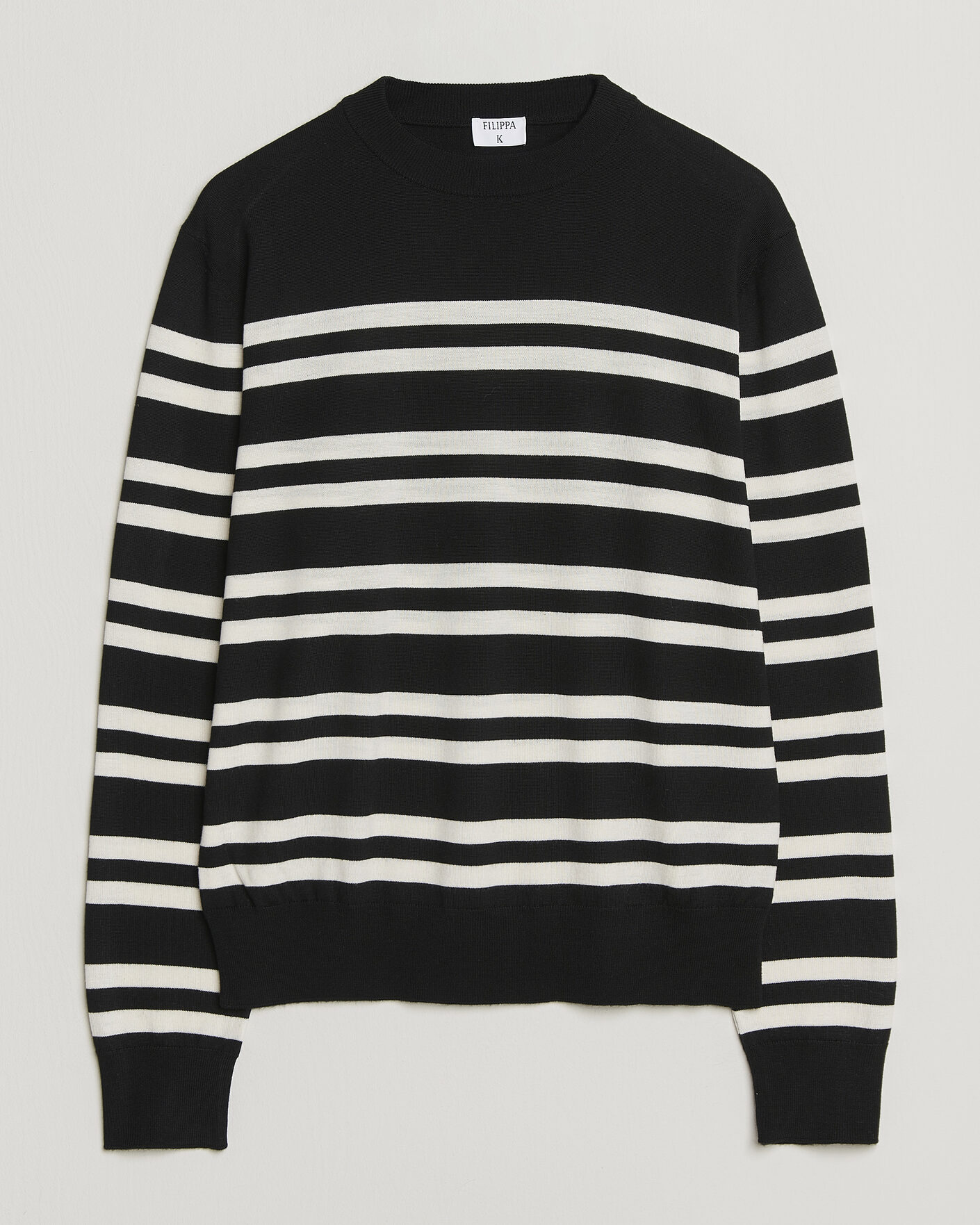 Uomini | Maglieria | Filippa K | Merino Knitted Striped Sweater Black/White