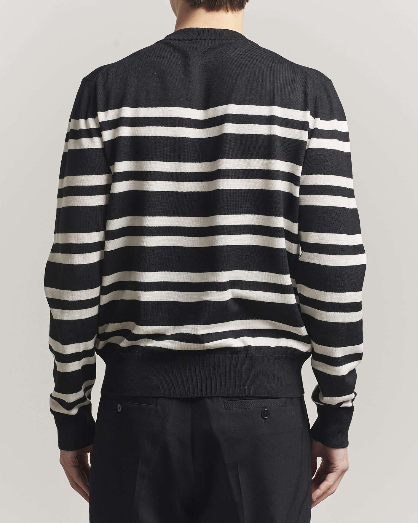 Uomini | Maglieria | Filippa K | Merino Knitted Striped Sweater Black/White
