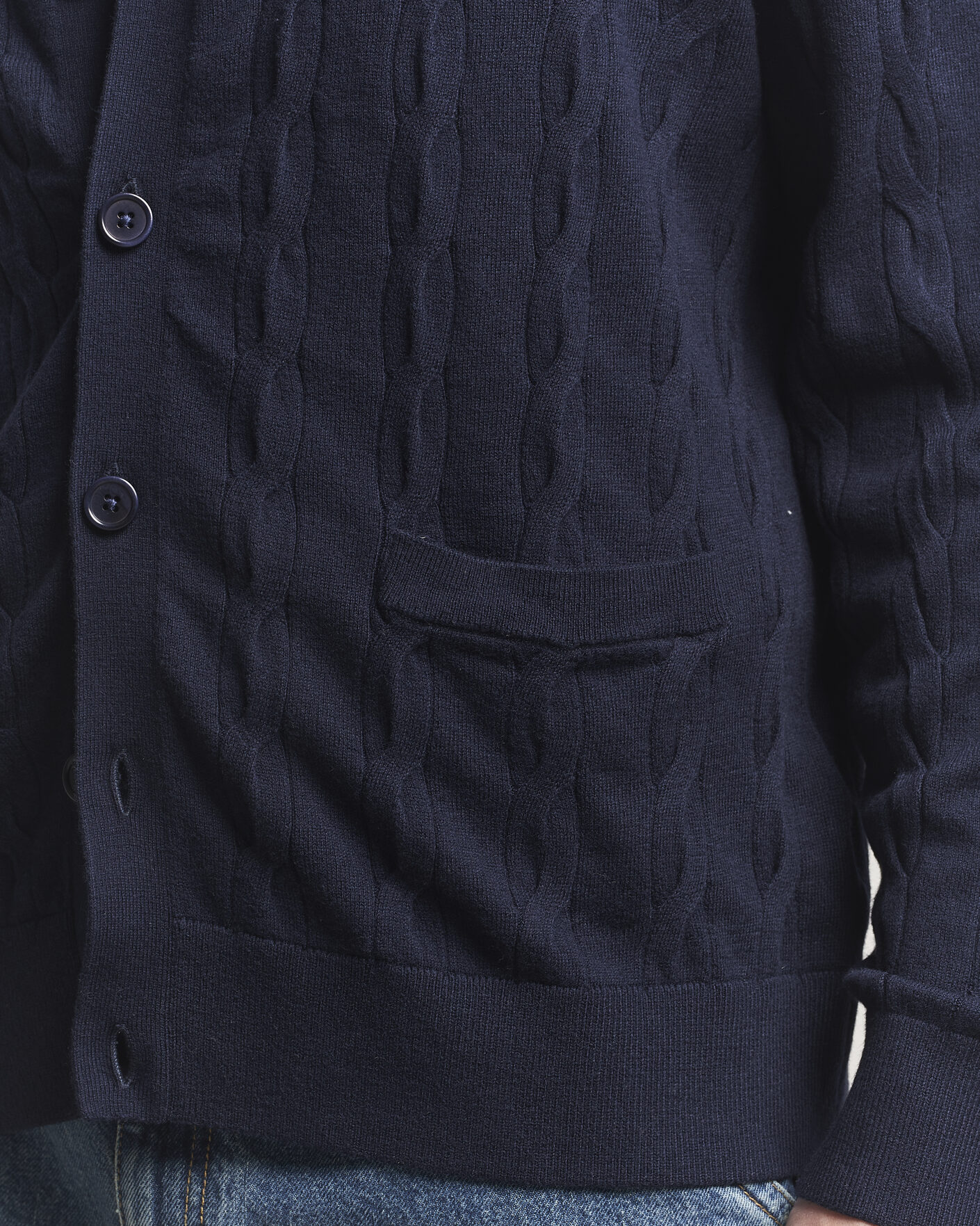 Uomini | Maglieria | Filippa K | Cotton/Merino Cable Cardigan Navy