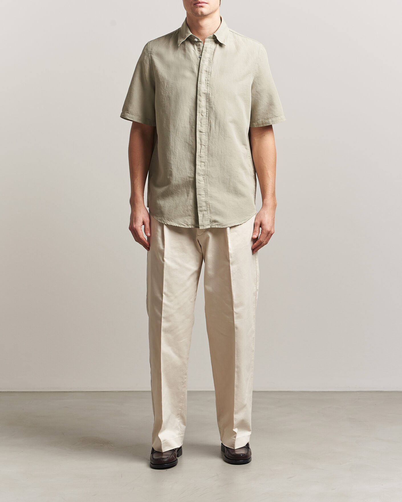 Uomini | Camicie | Filippa K | Cotton/Linen Short Sleeve Shirt Light Green