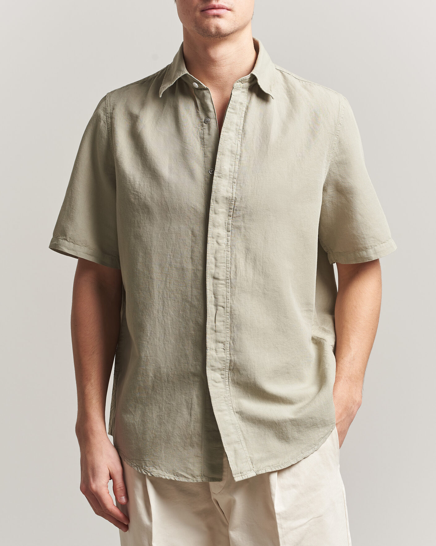 Uomini | Camicie | Filippa K | Cotton/Linen Short Sleeve Shirt Light Green