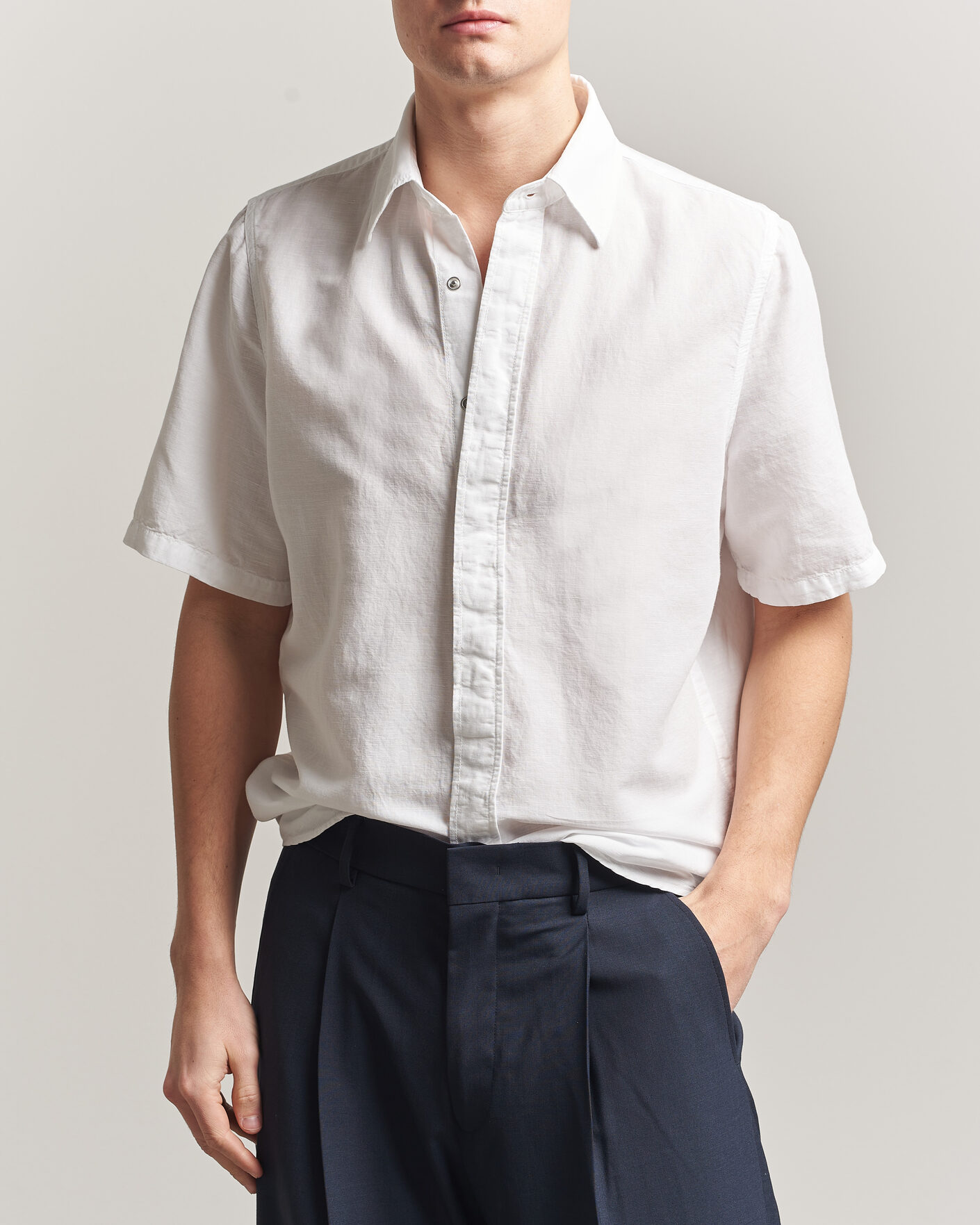 Uomini | Camicie | Filippa K | Cotton/Linen Short Sleeve Shirt White