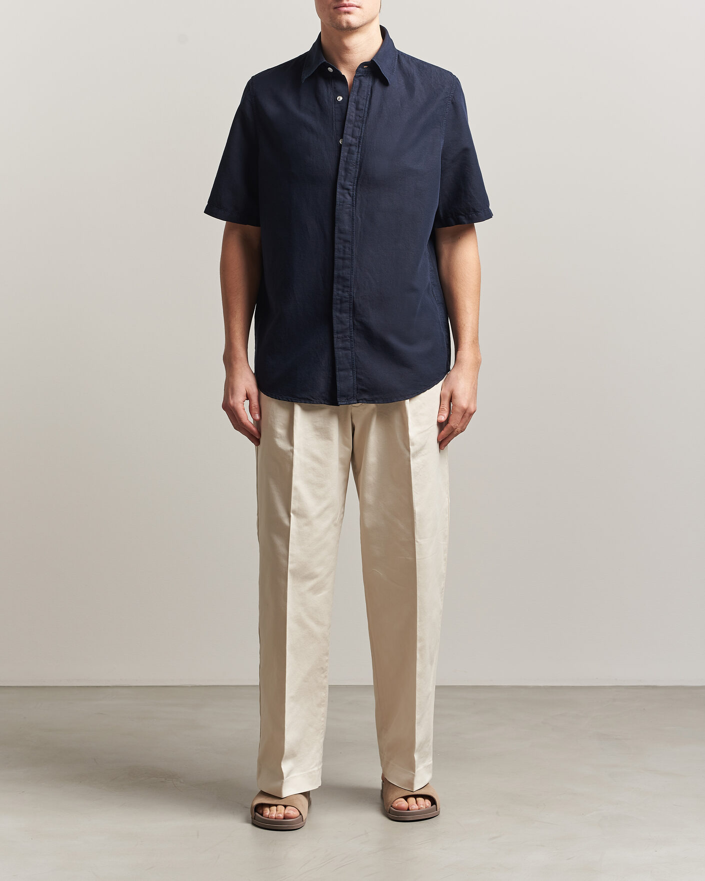 Uomini | Camicie | Filippa K | Cotton/Linen Short Sleeve Shirt Navy
