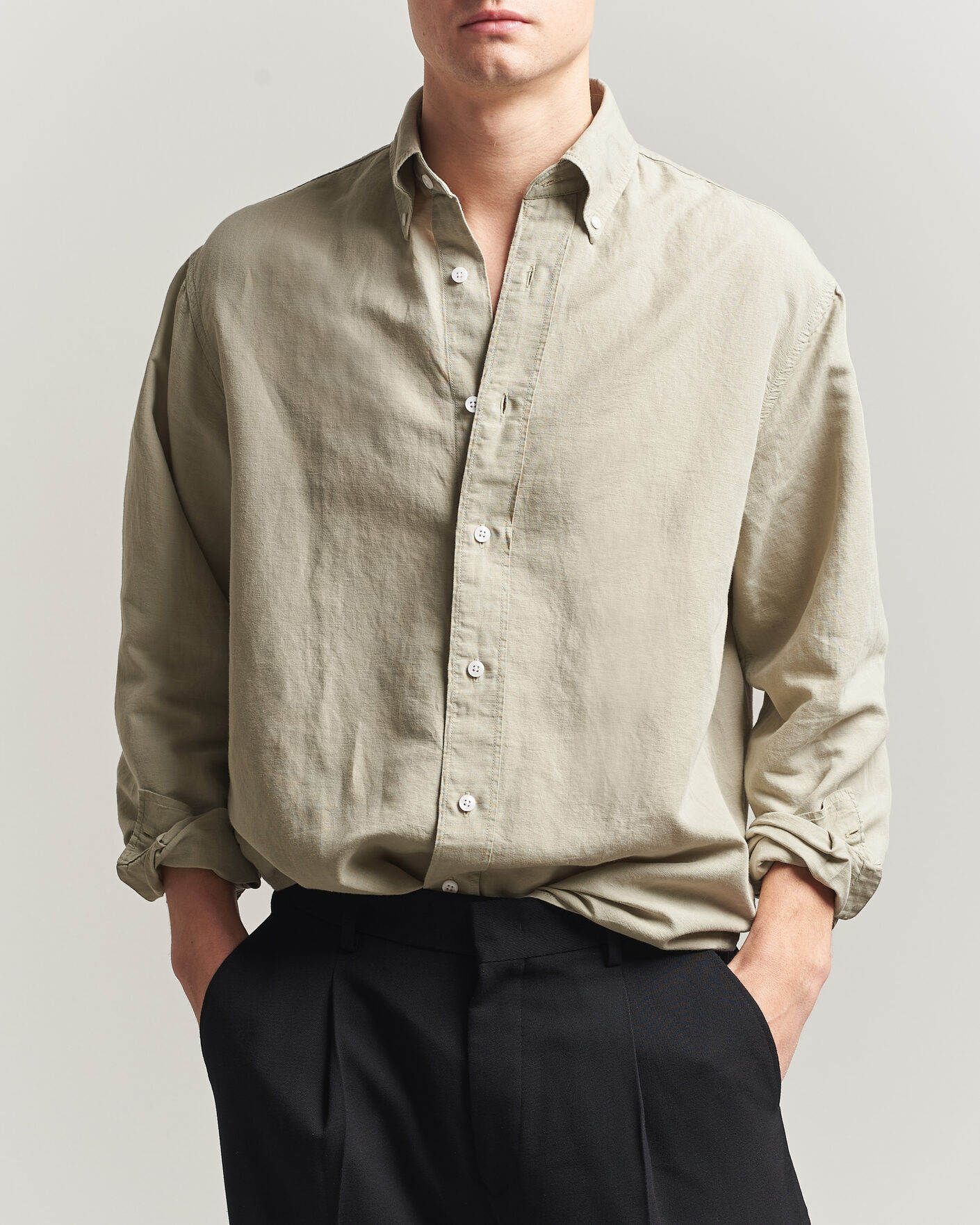 Uomini | Camicie | Filippa K | Relaxed Cotton/Linen Shirt Light Green