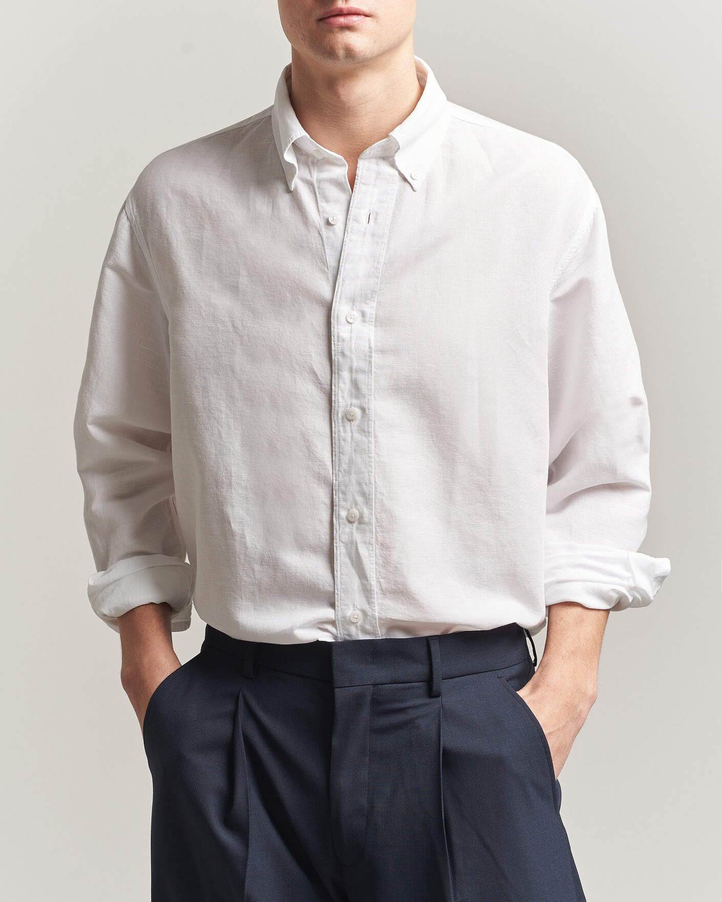Uomini | Camicie | Filippa K | Relaxed Cotton/Linen Shirt White