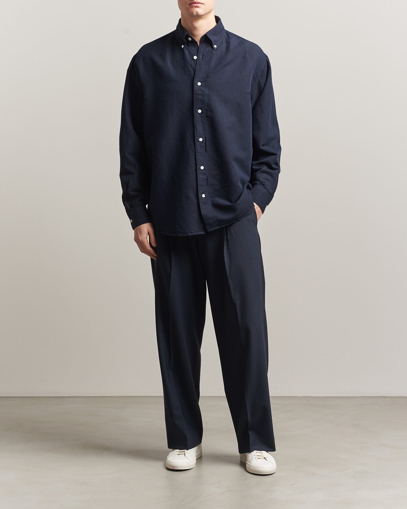 Uomini | Camicie | Filippa K | Relaxed Cotton/Linen Shirt Navy